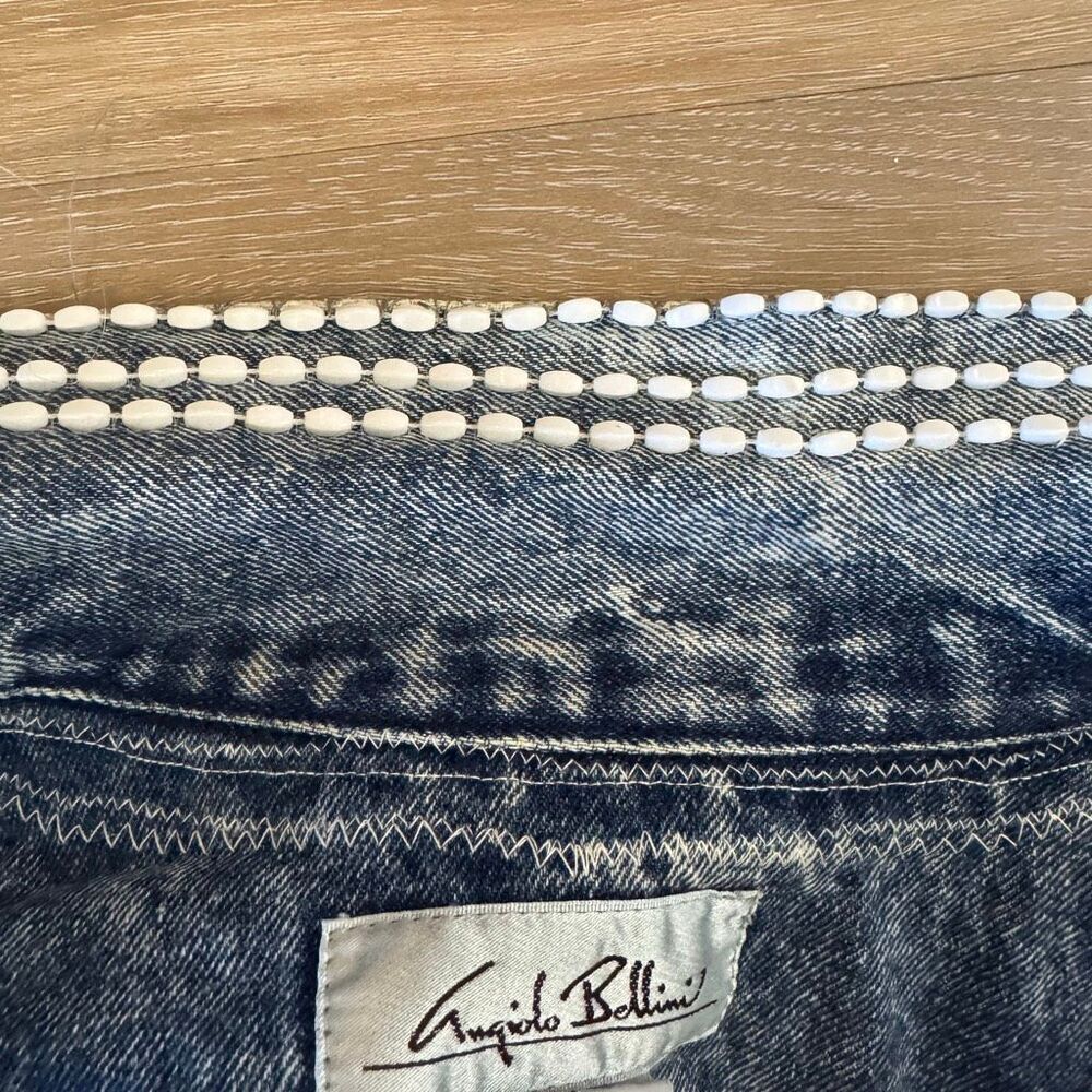 Vintage Angiolo Bellini L Embellished Jean Jacket Retro 80's Disco Beaded Lace - Picture 8 of 8